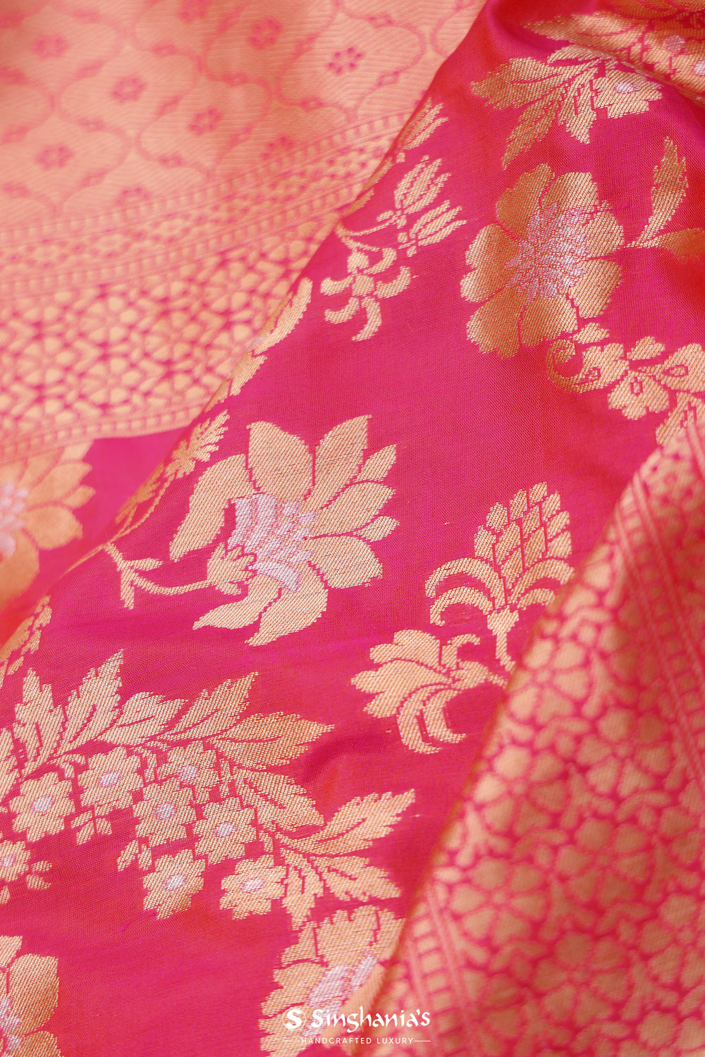 Cherry Pink Jaal Banarasi Silk Saree