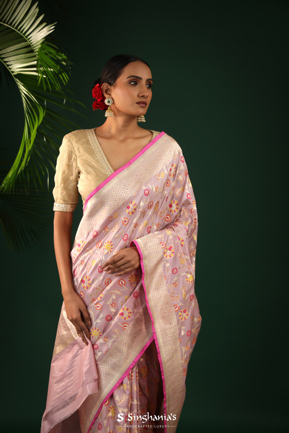 Pale Purple Banarasi Silk Saree With Geometric Weaving