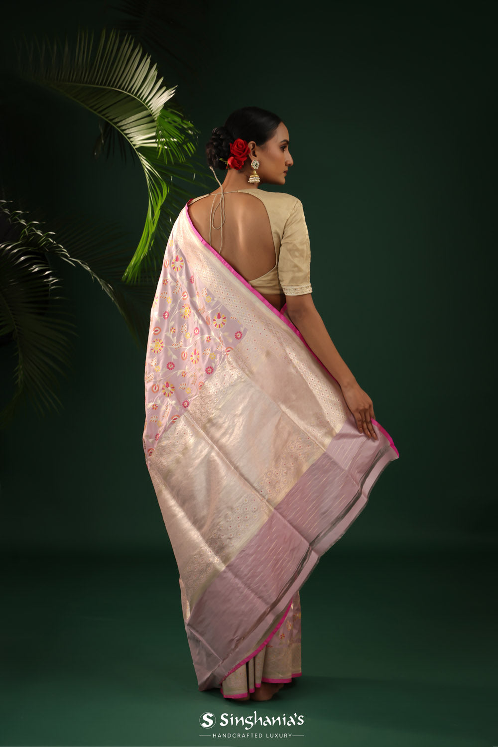 Pale Purple Banarasi Silk Saree With Geometric Weaving