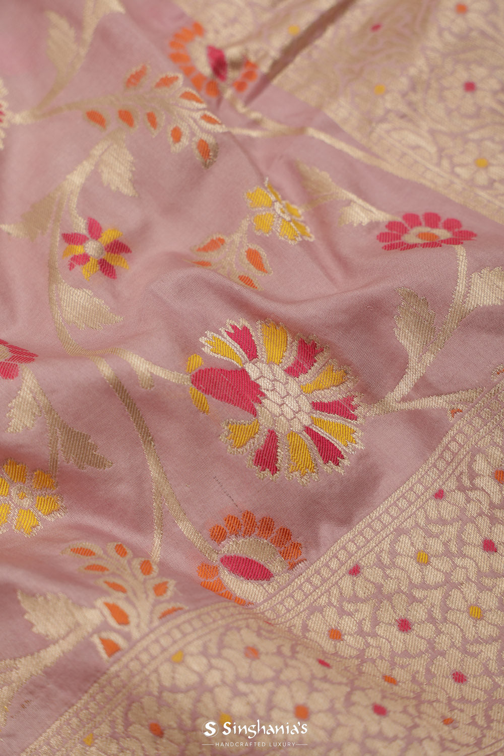 Pale Purple Banarasi Silk Saree With Geometric Weaving