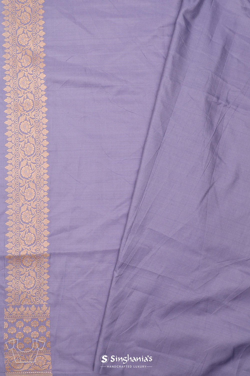 Cool Grey Banarasi Silk Saree With Floral Butti