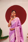 French Mauve Banarasi Silk Saree With Foral Butti