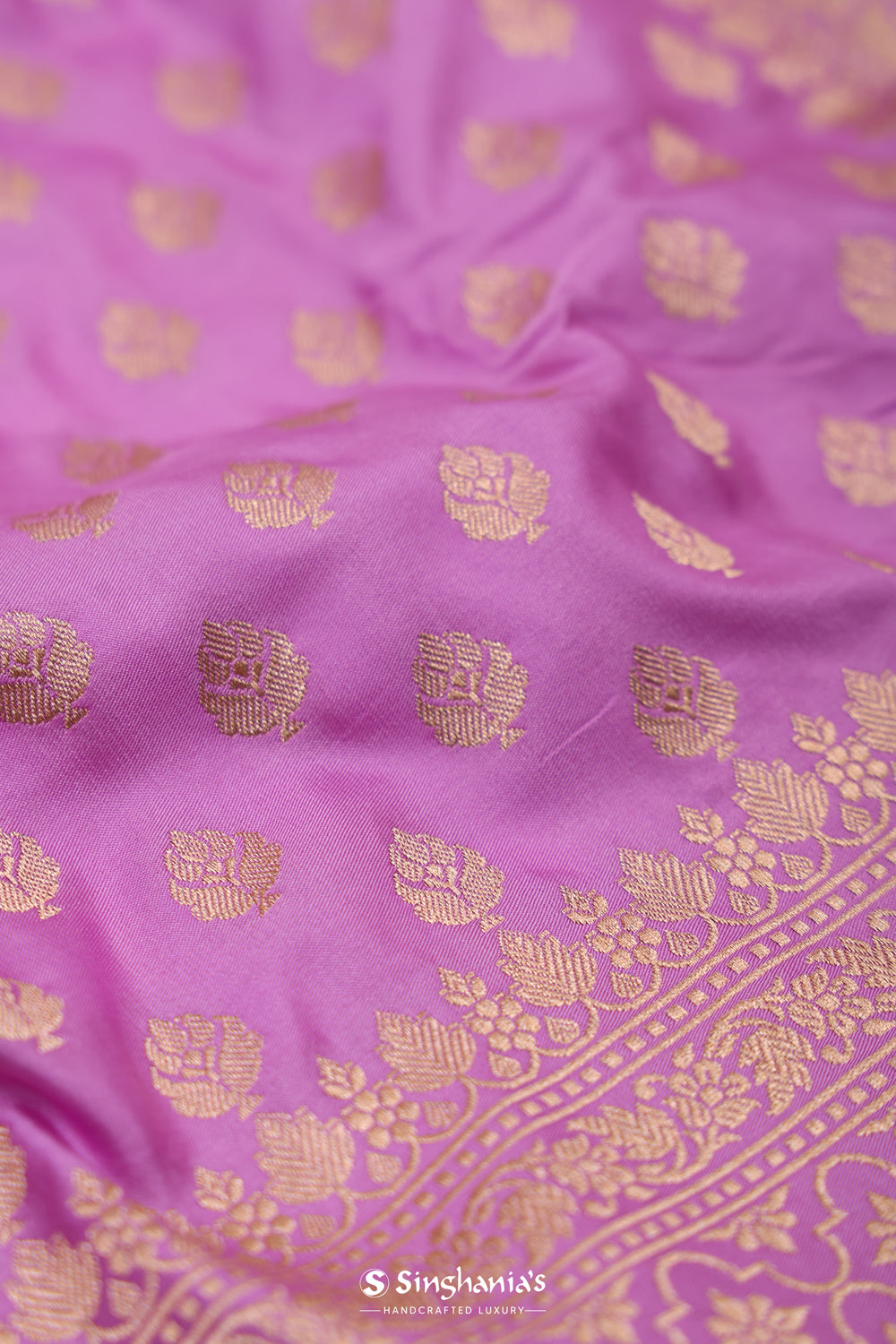 French Mauve Banarasi Silk Saree With Foral Butti