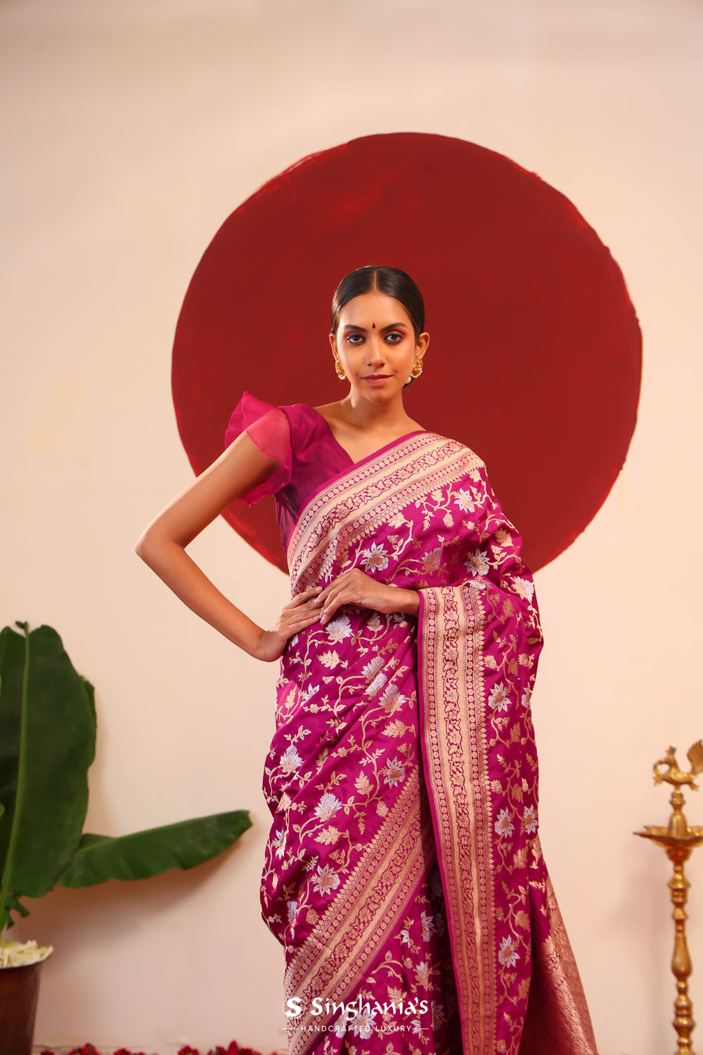 Cardinal Purple Banarasi Silk Saree With Gold-Silver Zari