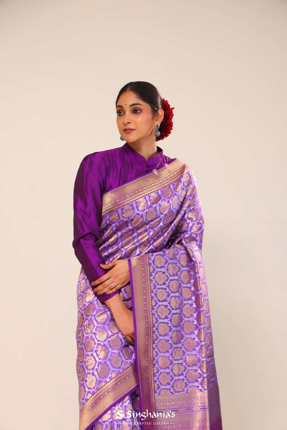 Periwinkle Purple Chiniya Banarasi Silk Saree