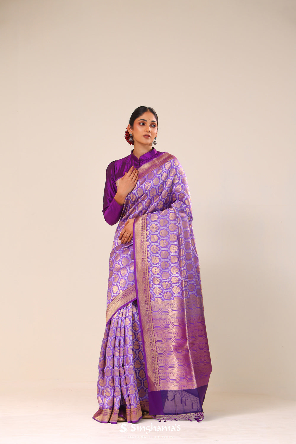 Periwinkle Purple Chiniya Banarasi Silk Saree