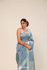 Spanish Blue Chiniya Banarasi Silk Saree