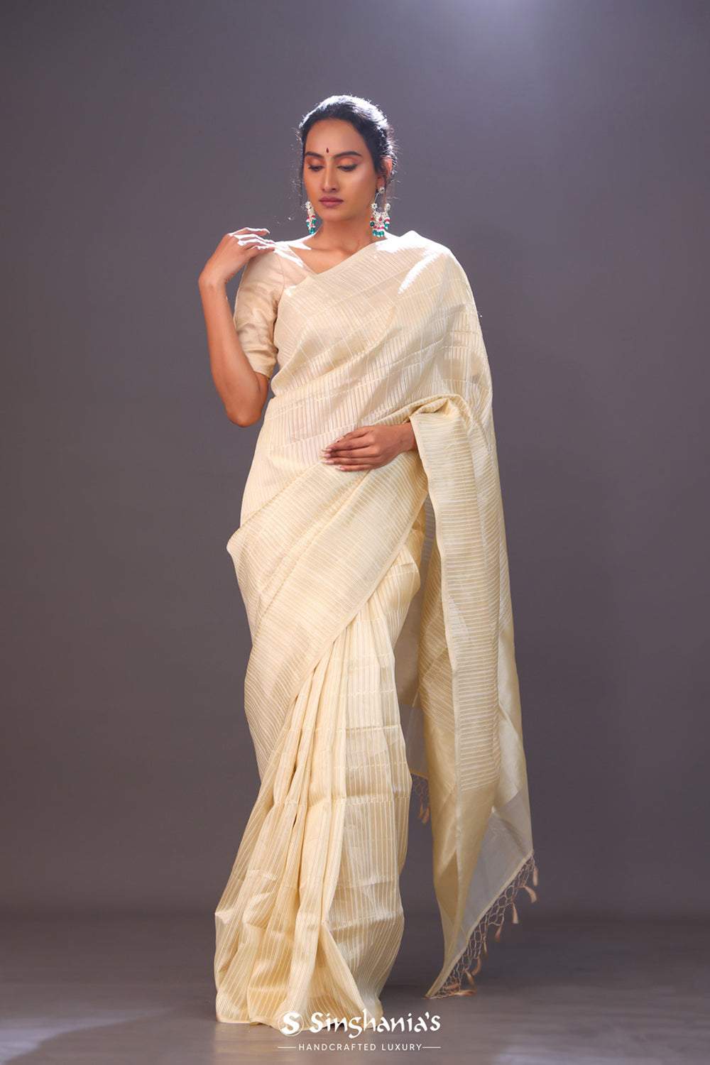 Flax Gold Tissue Banarasi Silk Saree