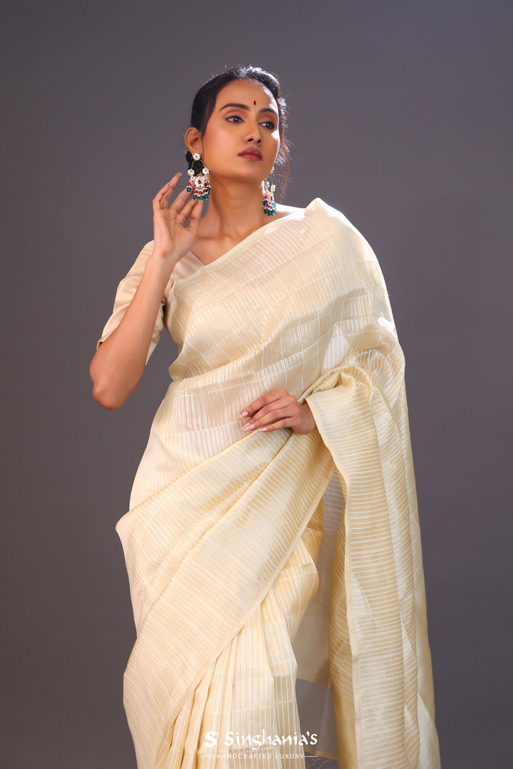 Flax Gold Tissue Banarasi Silk Saree