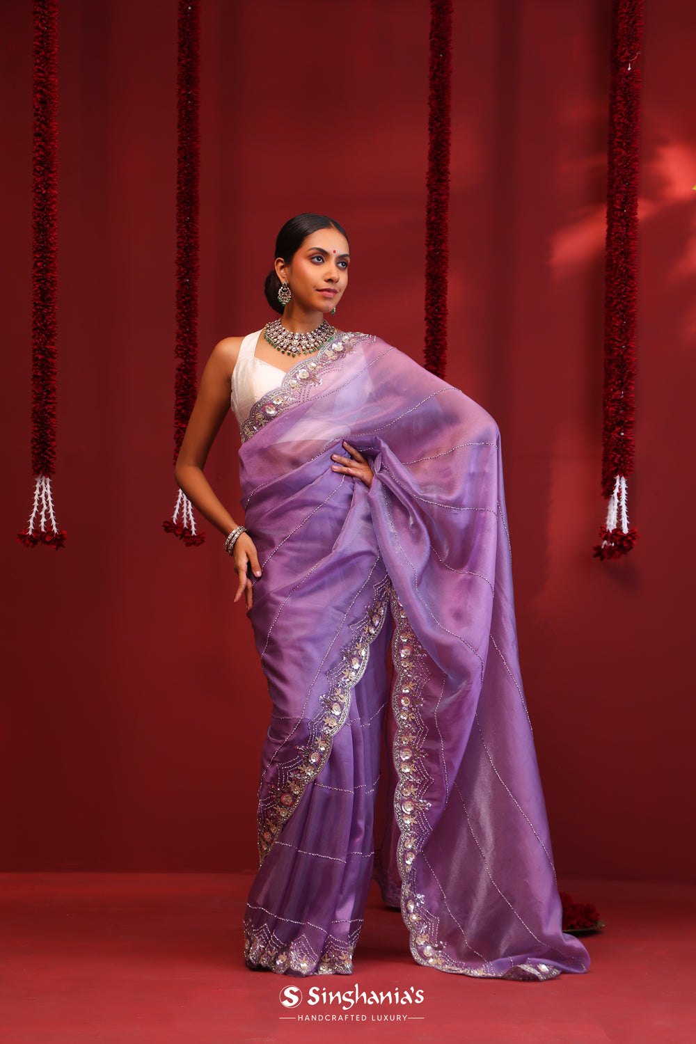 Fuchsia Blue Handcrafted Organza Saree