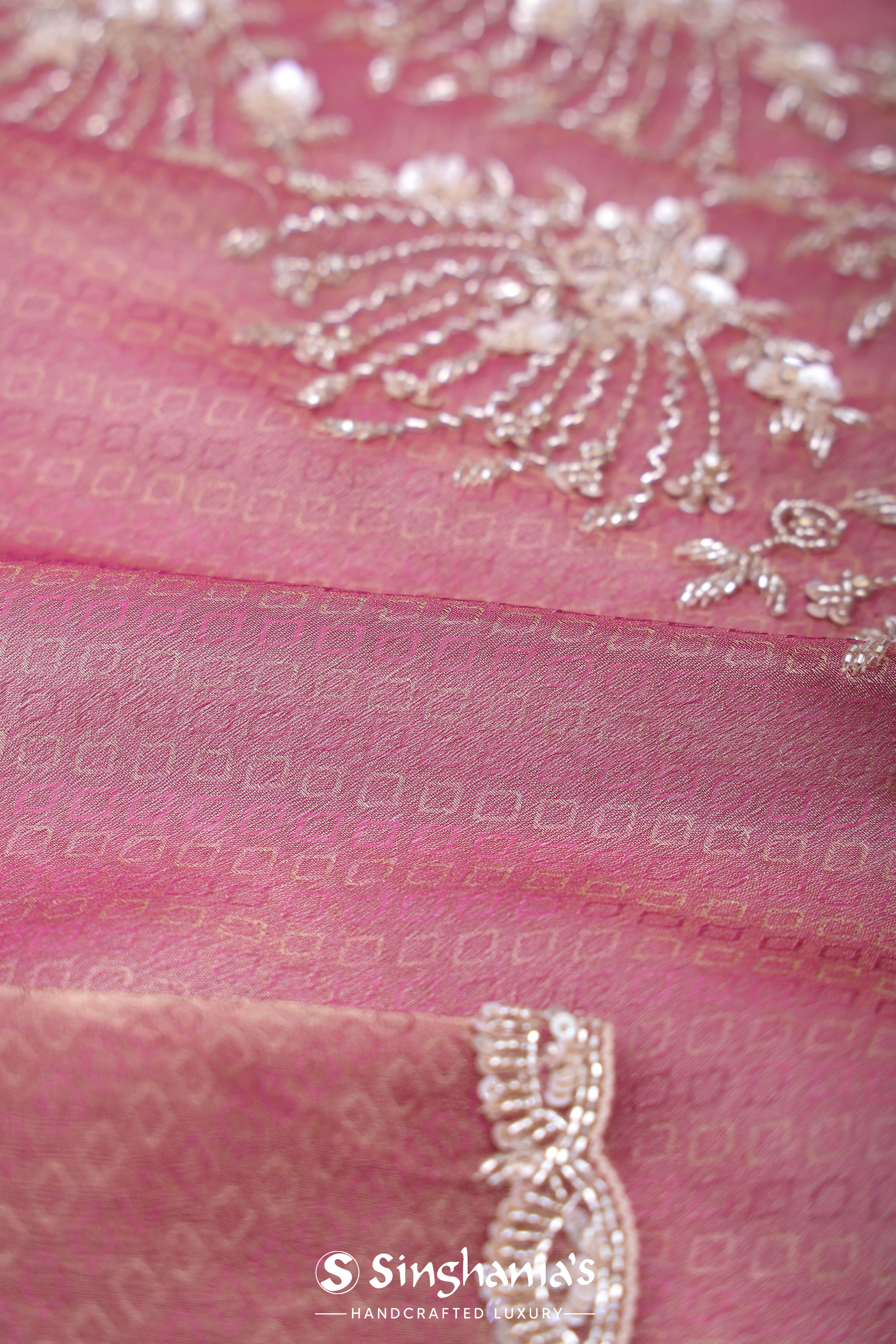 Onion Pink Tissue Handcrafted Saree