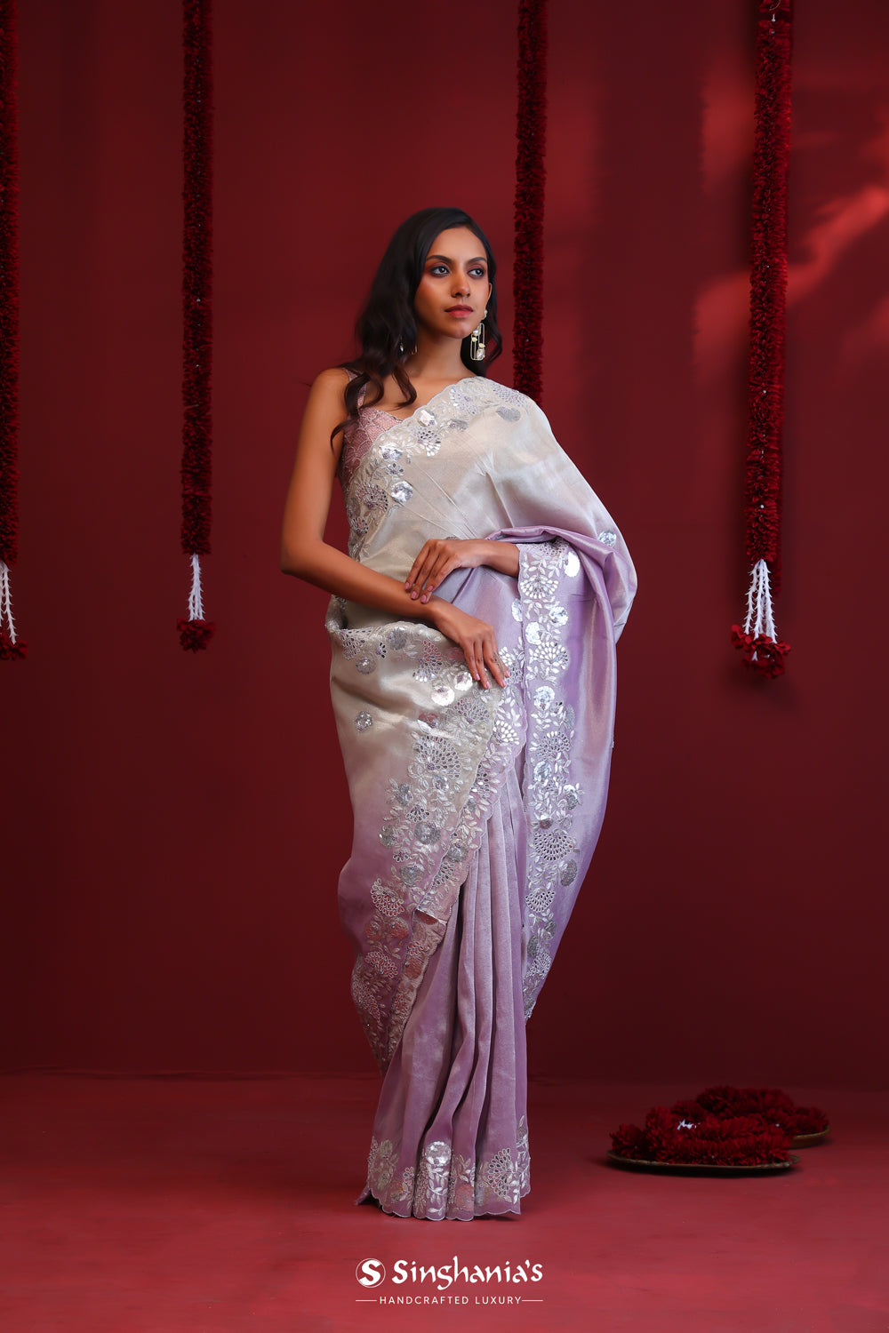 Mauve Silver Ombre Handcrafted Tissue Saree