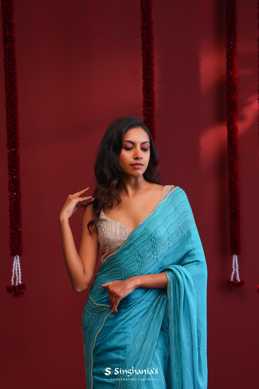 Aquamarine Green Handcrafted Silk Saree