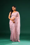 Pale Pink Organza Saree With Floral Embroidery