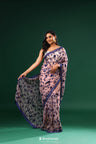 Dusty Pink Organza Saree With Threadwork Embroidery