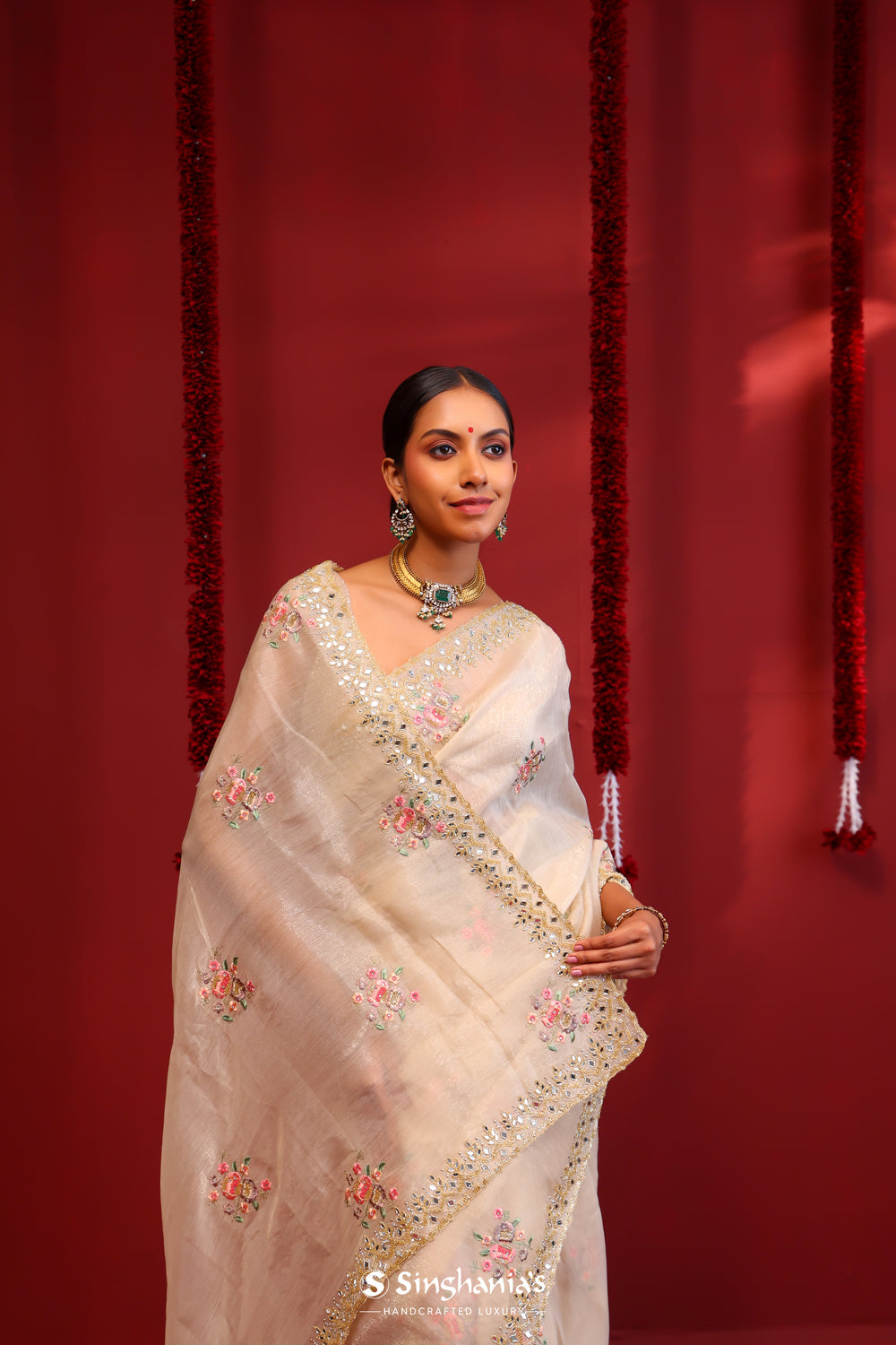 Almond Brown Organza Handcrafted Saree