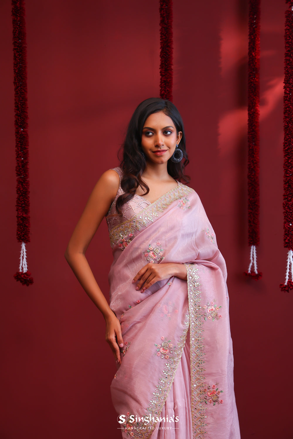 Thistle Purple Handcrafted Organza Saree