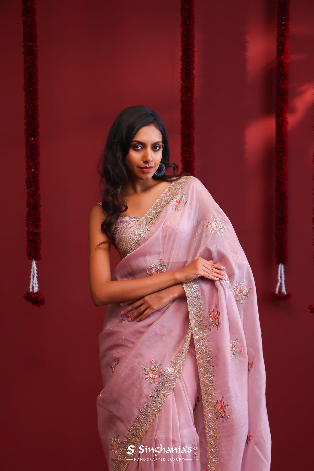 Thistle Purple Handcrafted Organza Saree