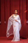 Bright White Handcrafted Organza Saree