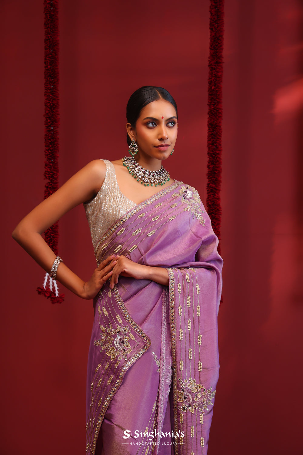 Purpureus Purple Handcrafted Tissue Saree