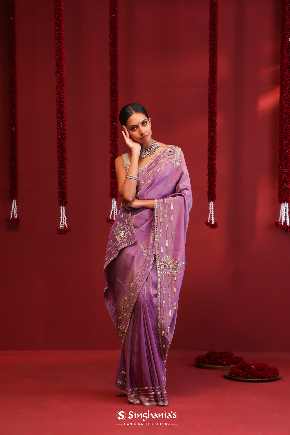 Purpureus Purple Handcrafted Tissue Saree