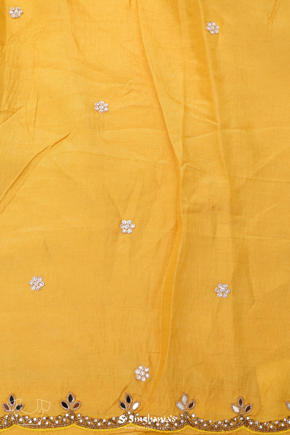 Flax Yellow Crushed Tissue Embroidery Saree With Floral Butta