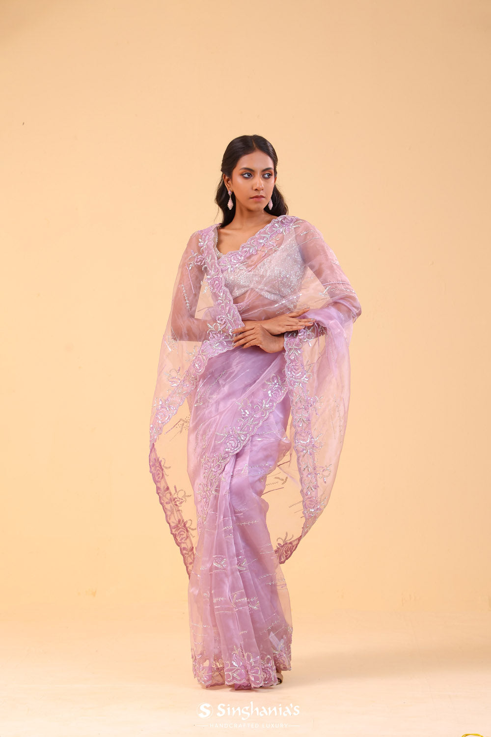 Lilac Purple Tissue Handcrafted Saree