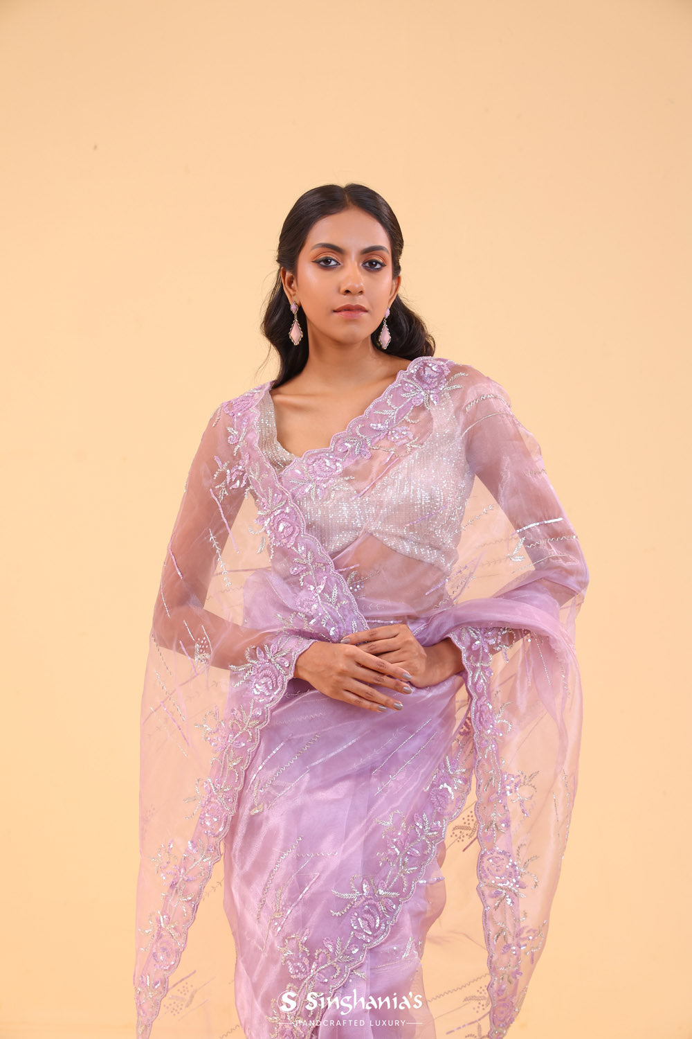 Lilac Purple Tissue Handcrafted Saree