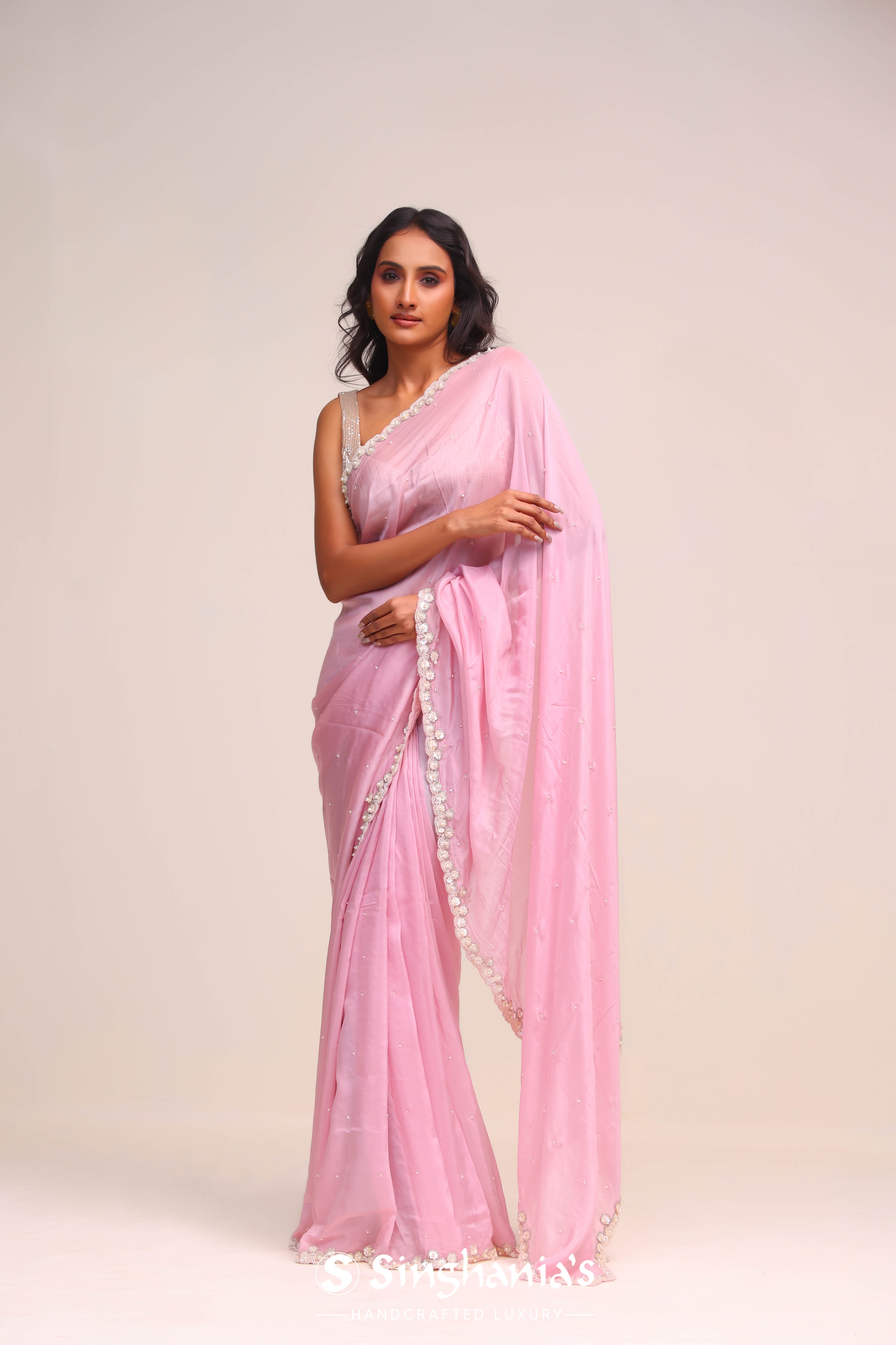 Nadeshiko Pink Tissue Handcrafted Saree