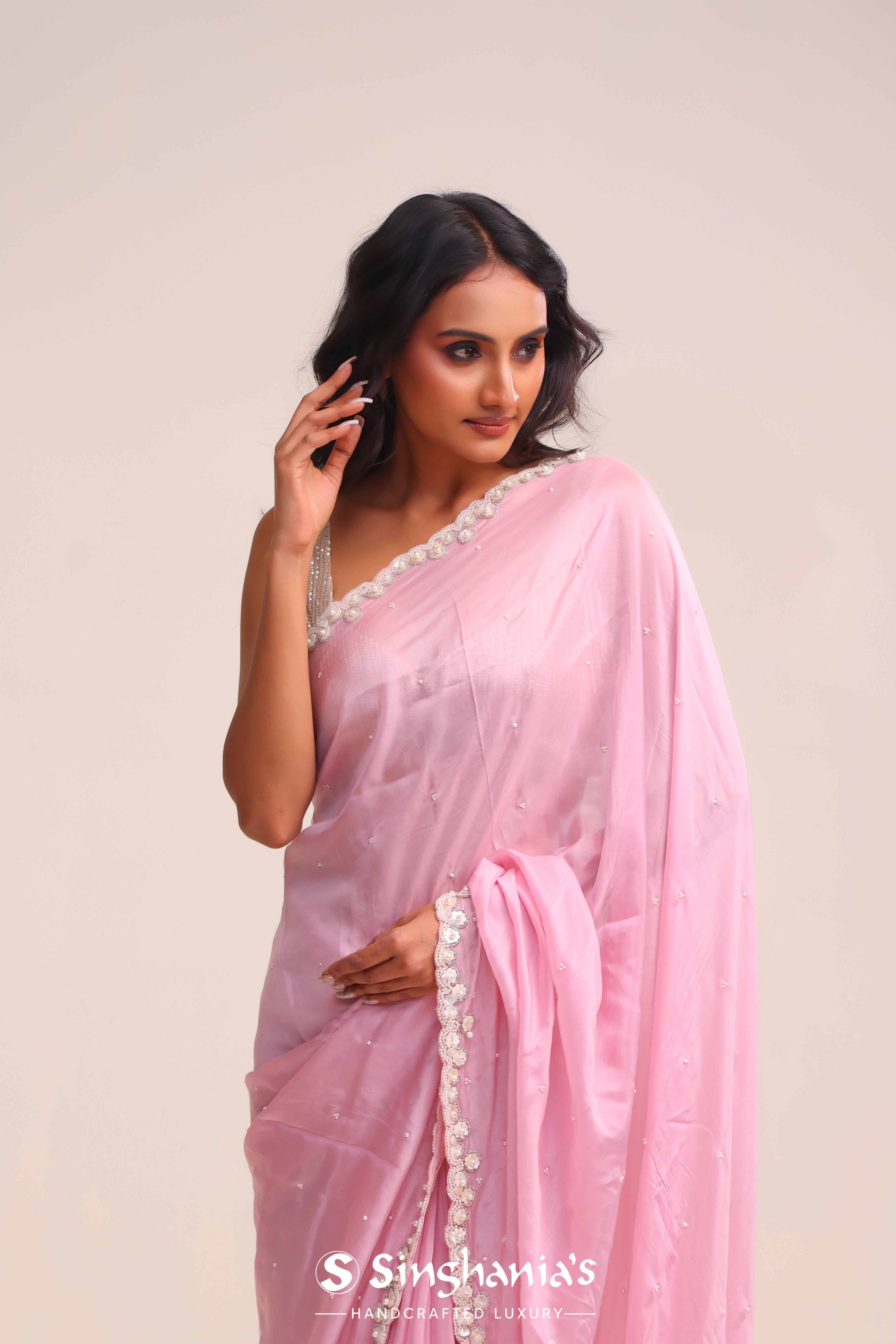 Nadeshiko Pink Tissue Handcrafted Saree