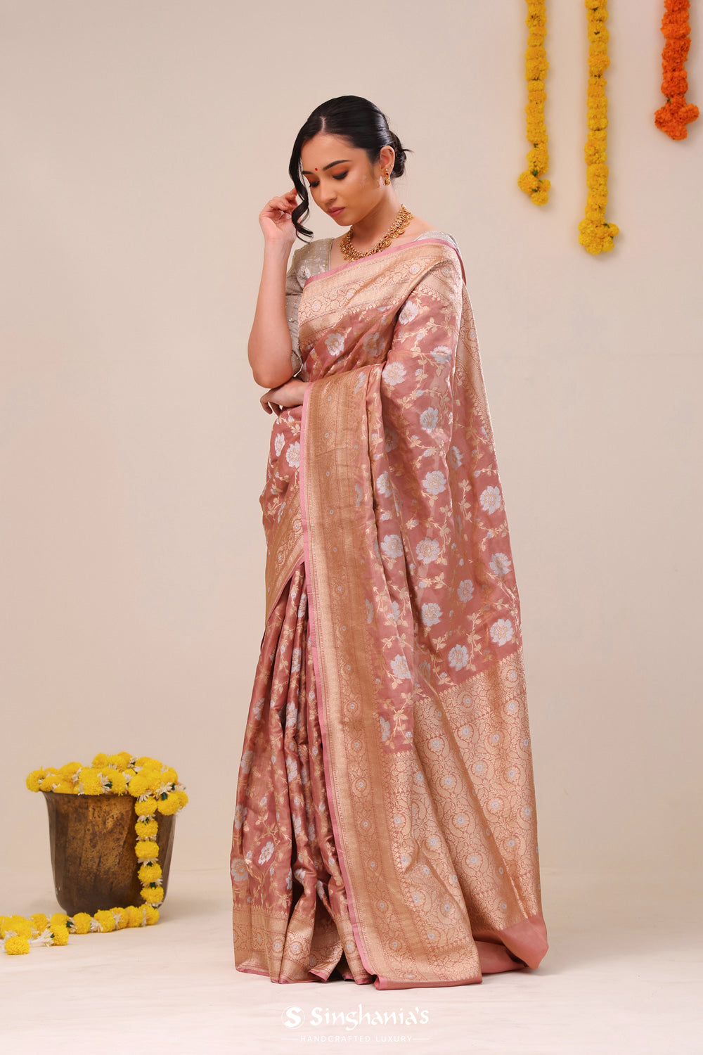 Baby Pink Jaal Banarasi Silk Saree