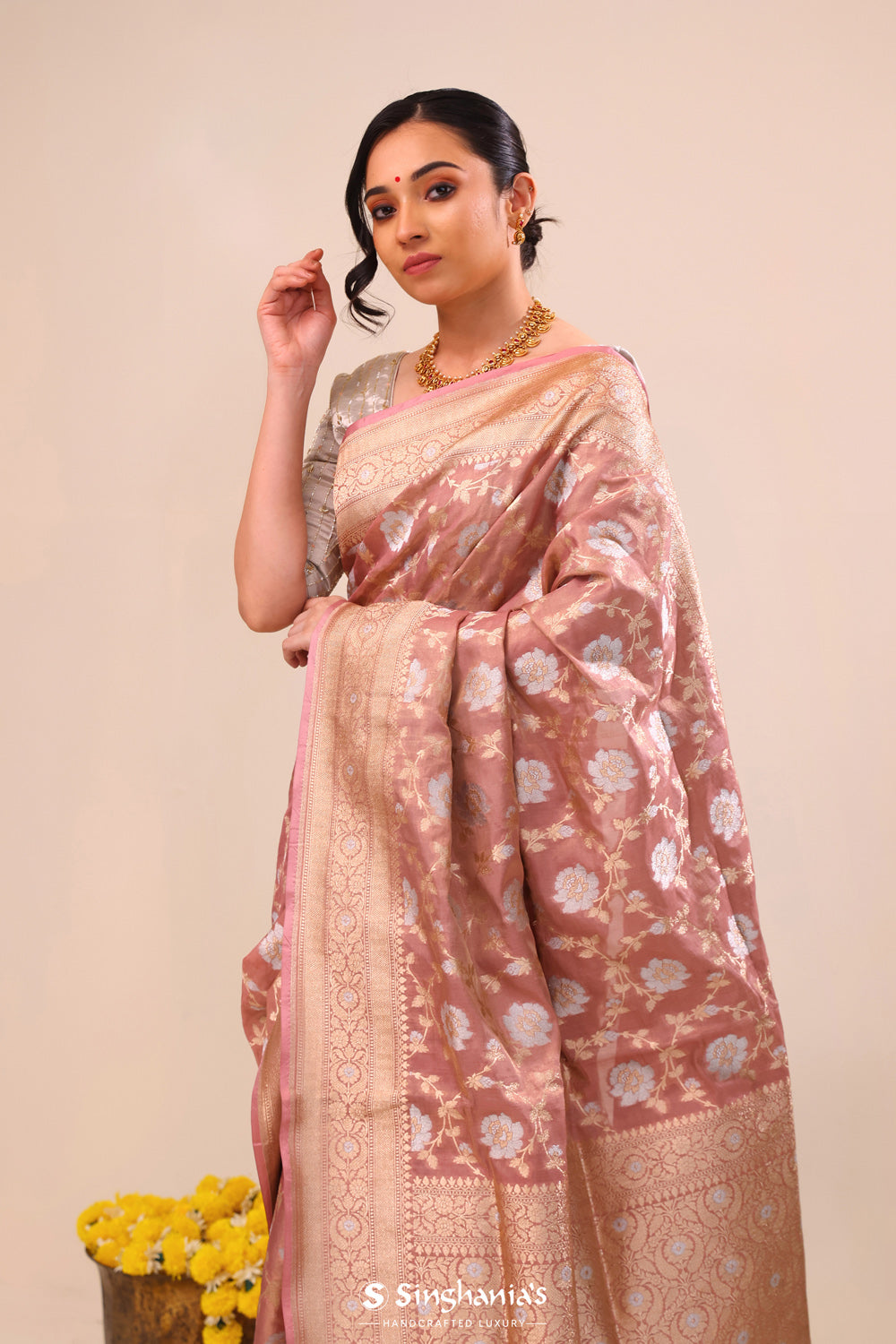 Baby Pink Jaal Banarasi Silk Saree