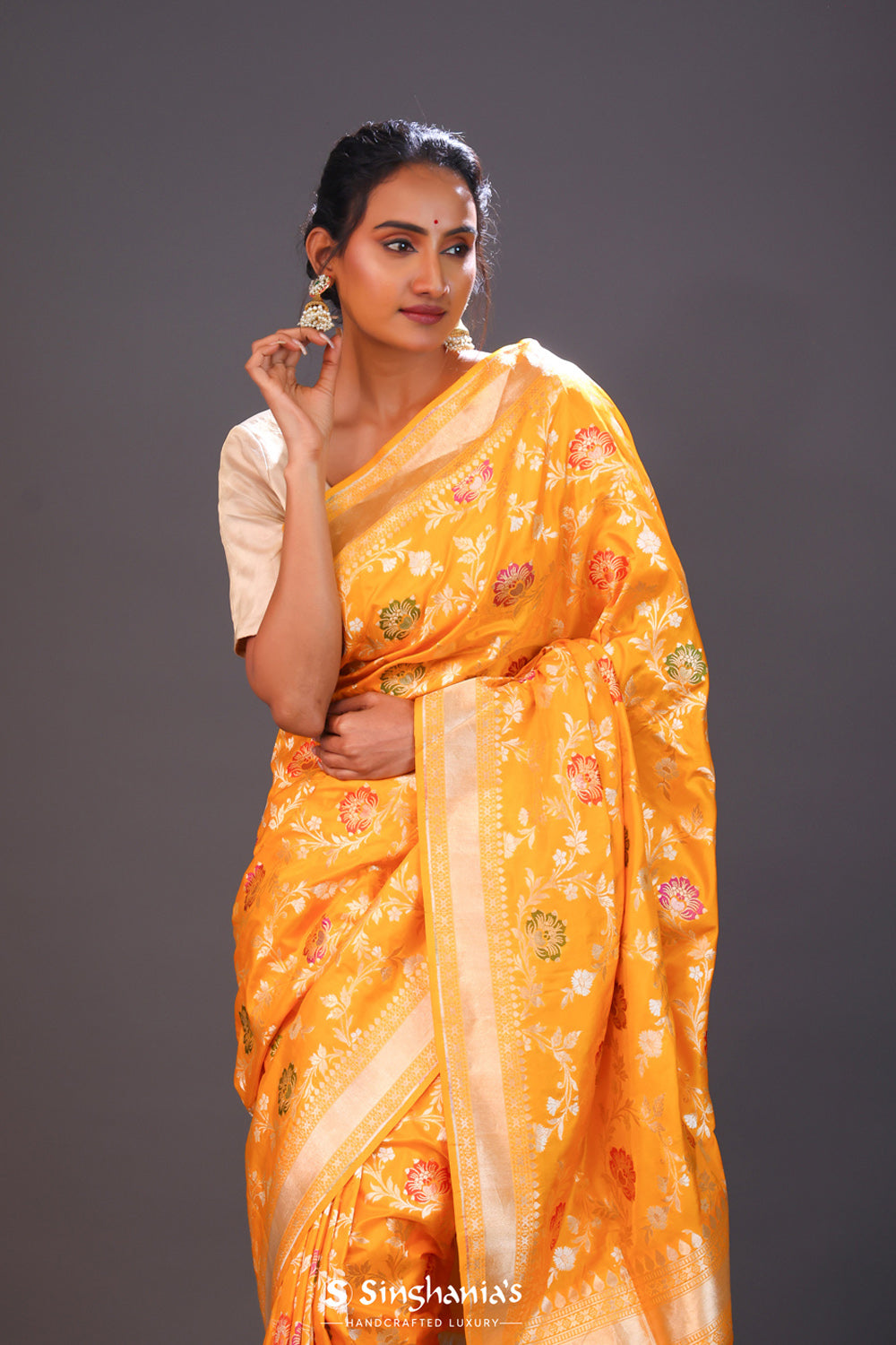 Vibrant Yellow Meenakari Banarasi Silk Saree