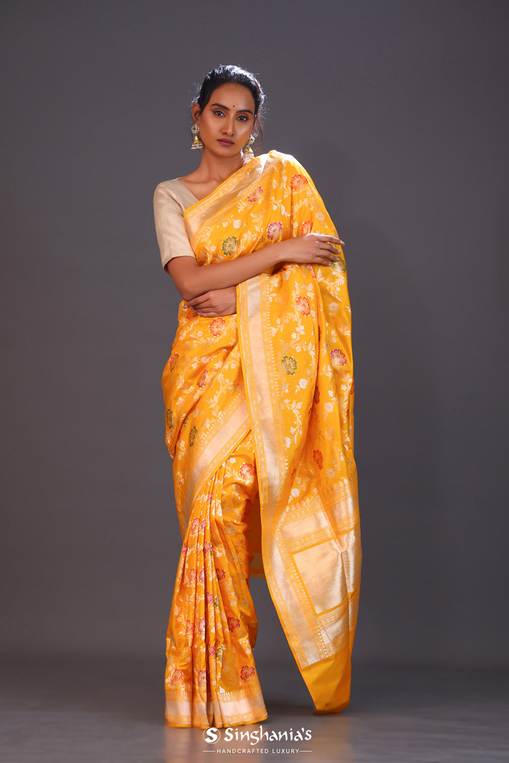 Vibrant Yellow Meenakari Banarasi Silk Saree