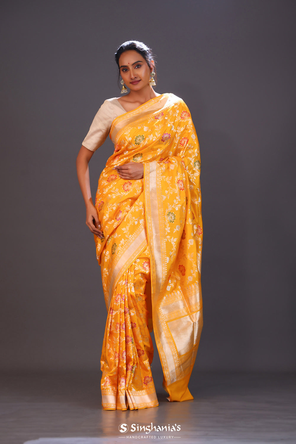 Vibrant Yellow Meenakari Banarasi Silk Saree