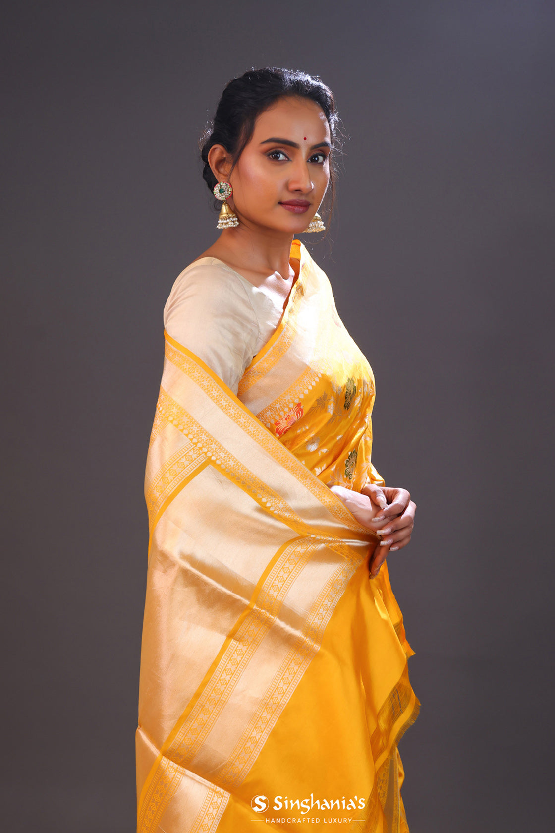 Vibrant Yellow Meenakari Banarasi Silk Saree