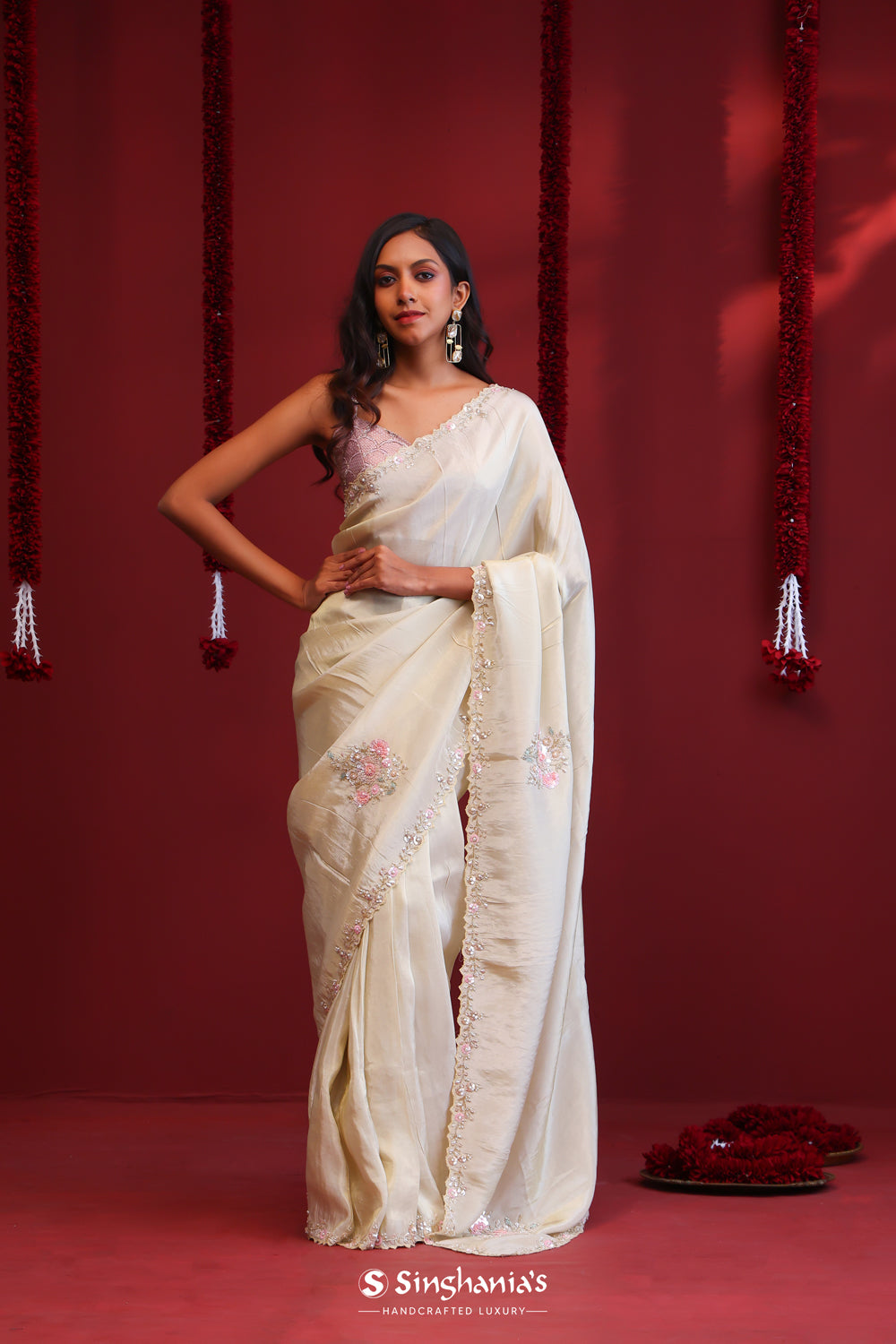 Champagne Gold Handcrafted Tissue Saree