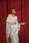 Powder Blue Tissue Saree With Floral Embroidery