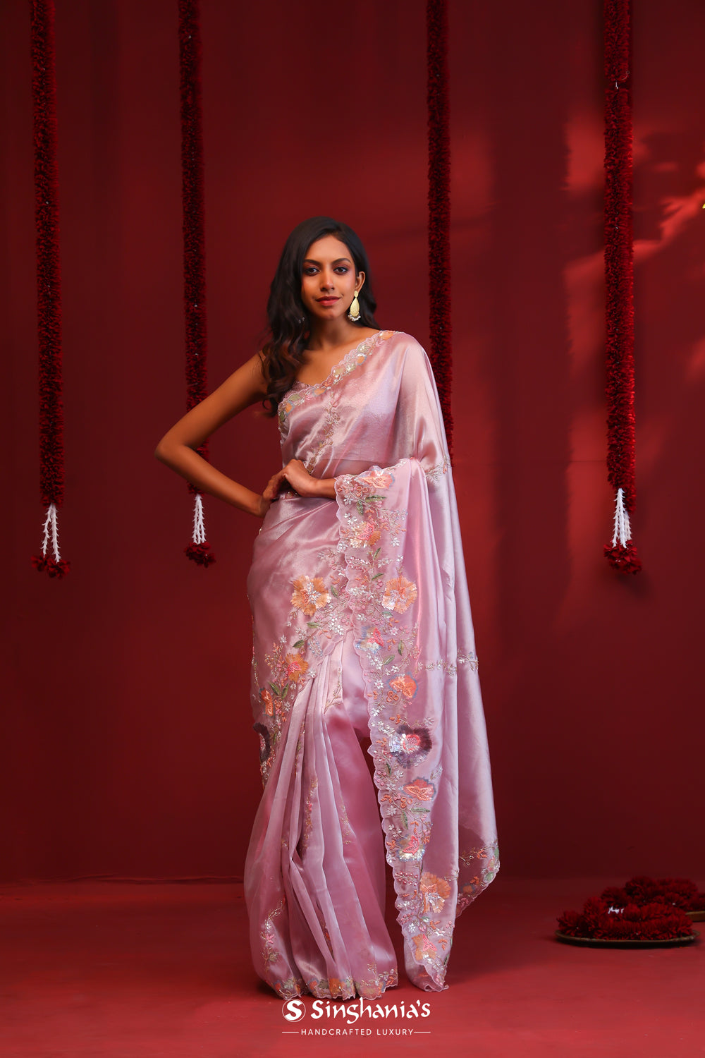 Pale Purple Handcrafted Organza Saree