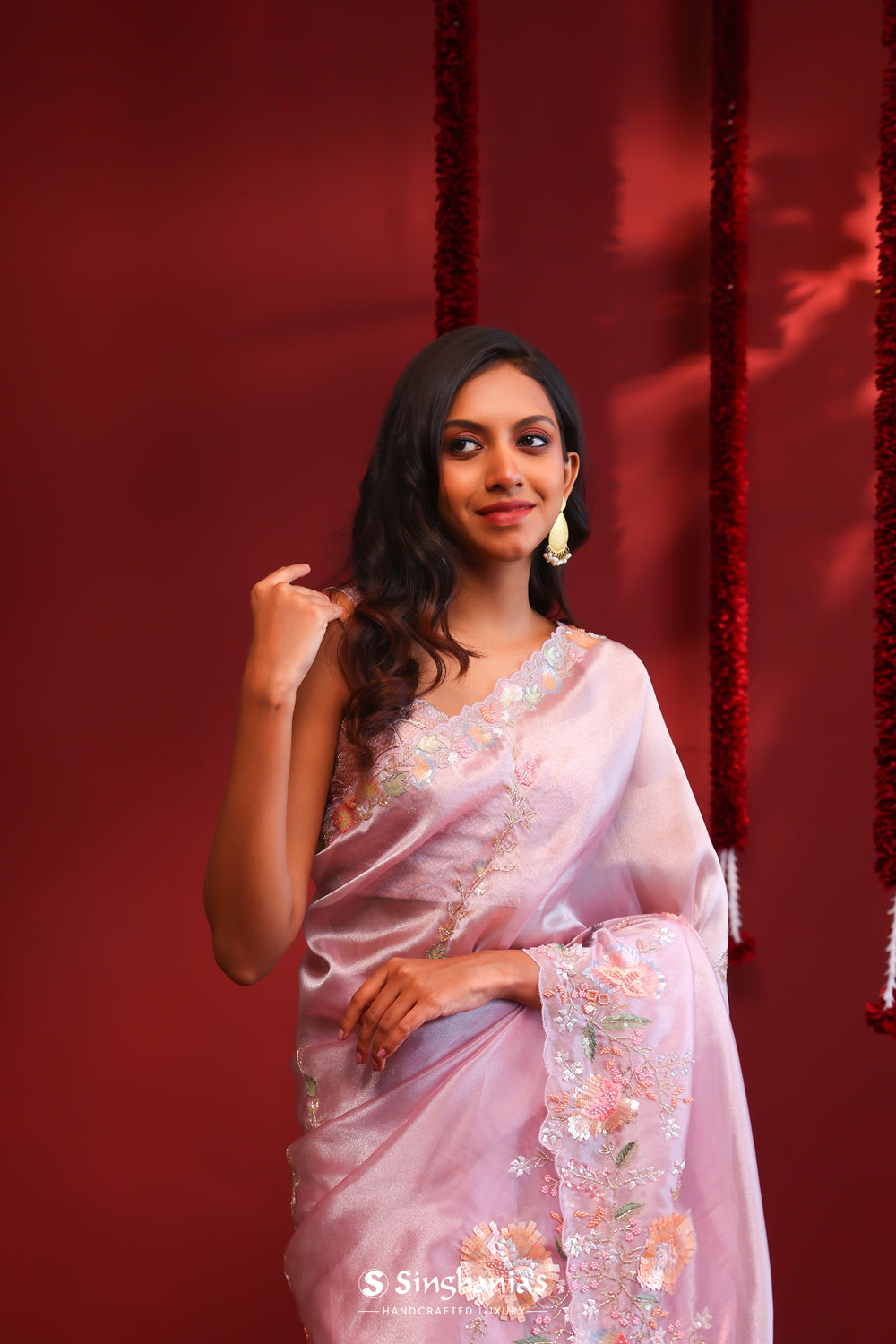 Pale Purple Handcrafted Organza Saree