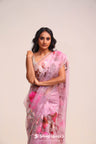 Pale Pink Organza Handcrafted Saree