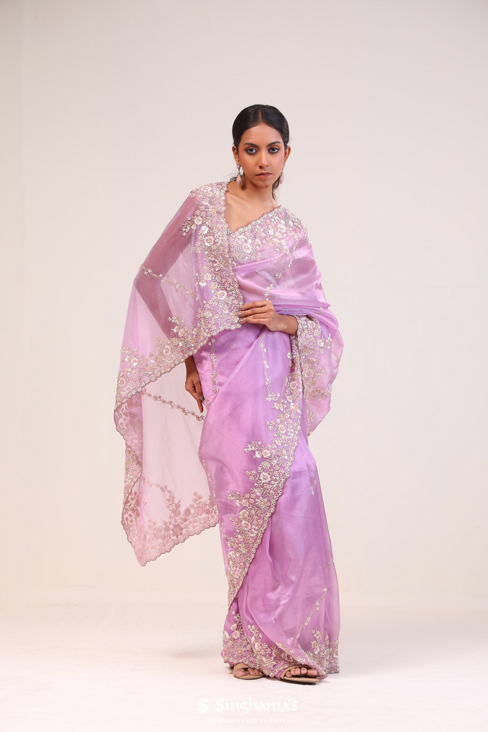 Brilliant Purple Tissue Handcrafted Saree