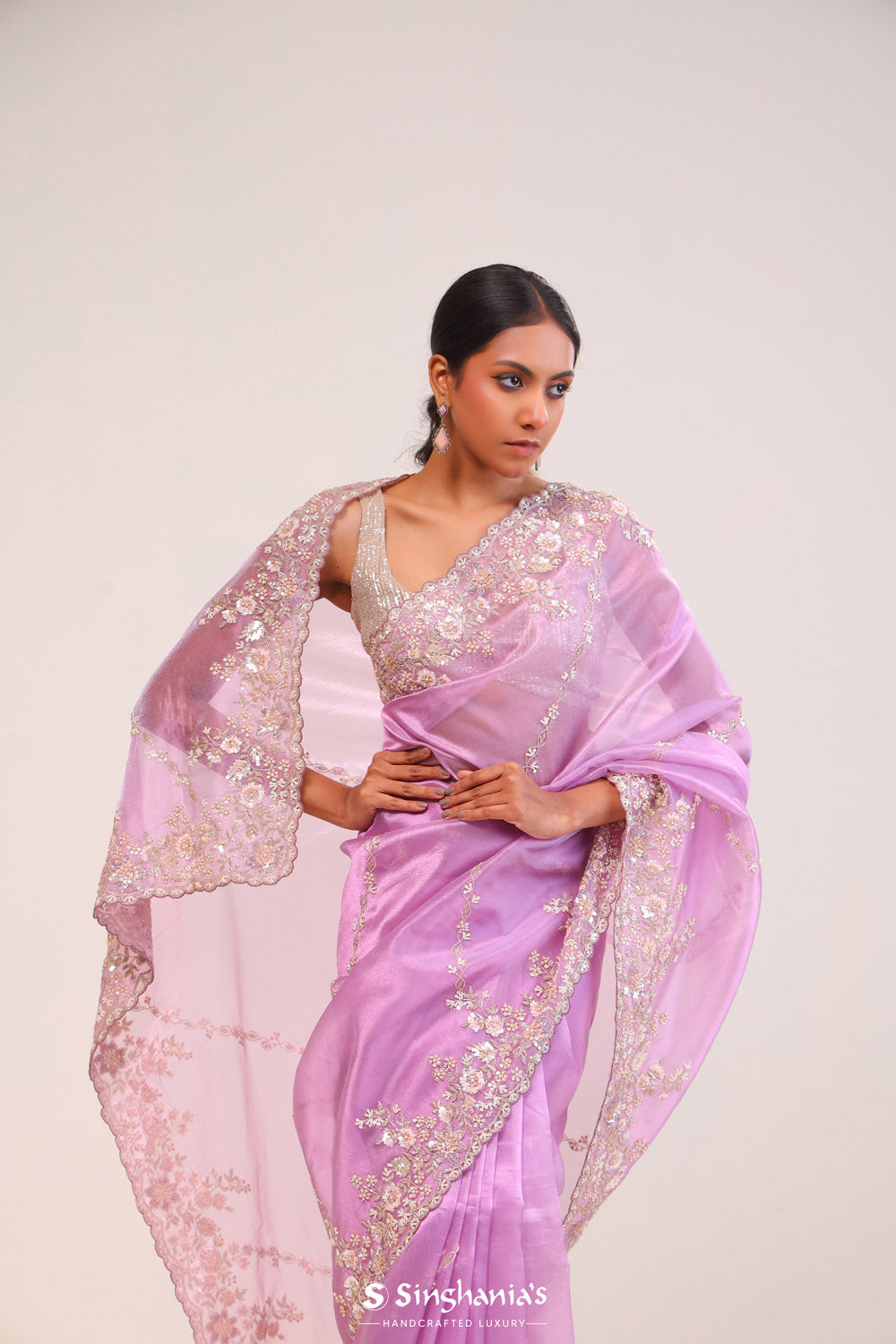 Brilliant Purple Tissue Handcrafted Saree