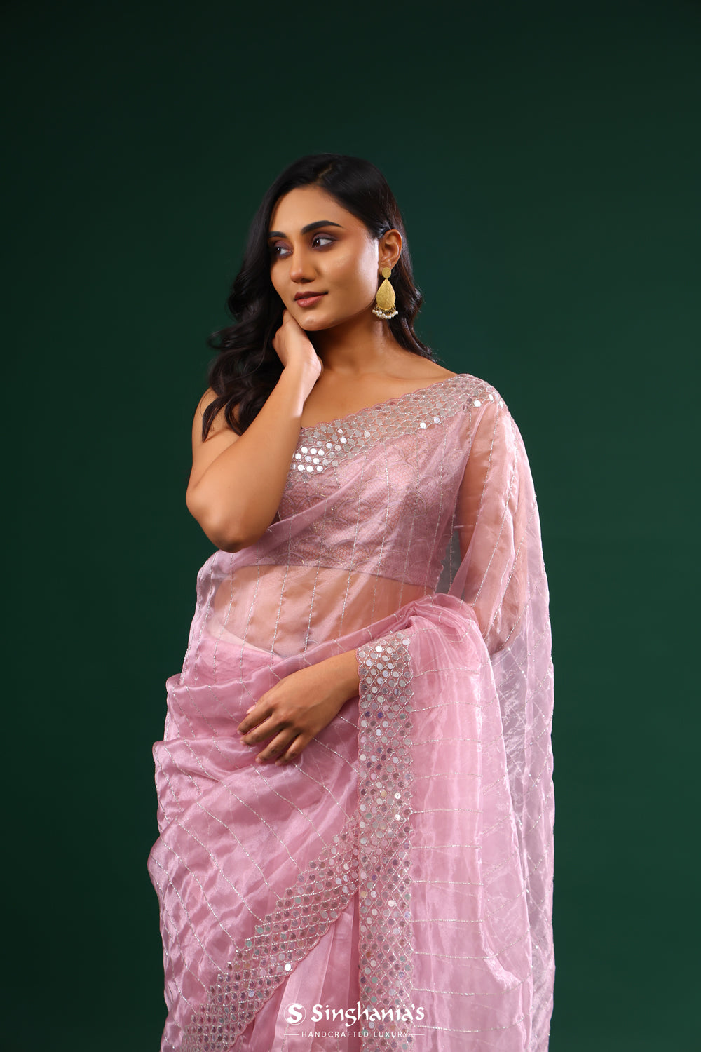 Middle Purple Tissue Saree With Hand Embroidery