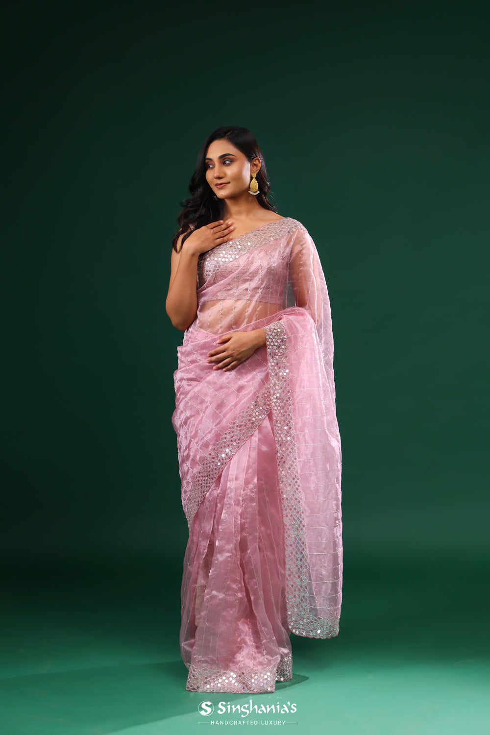 Middle Purple Tissue Saree With Hand Embroidery