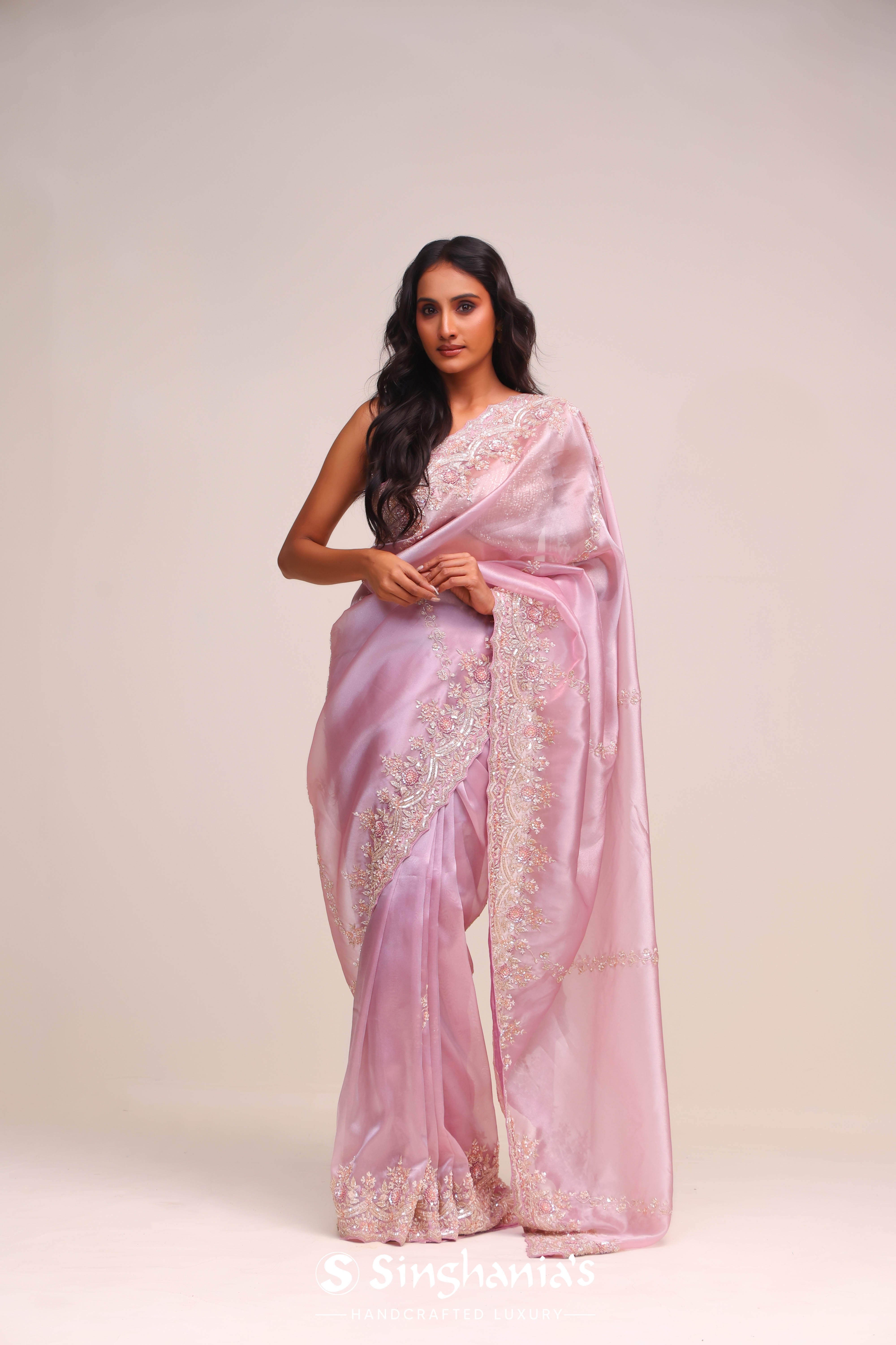 Pale Purple Tissue Handcrafted Saree