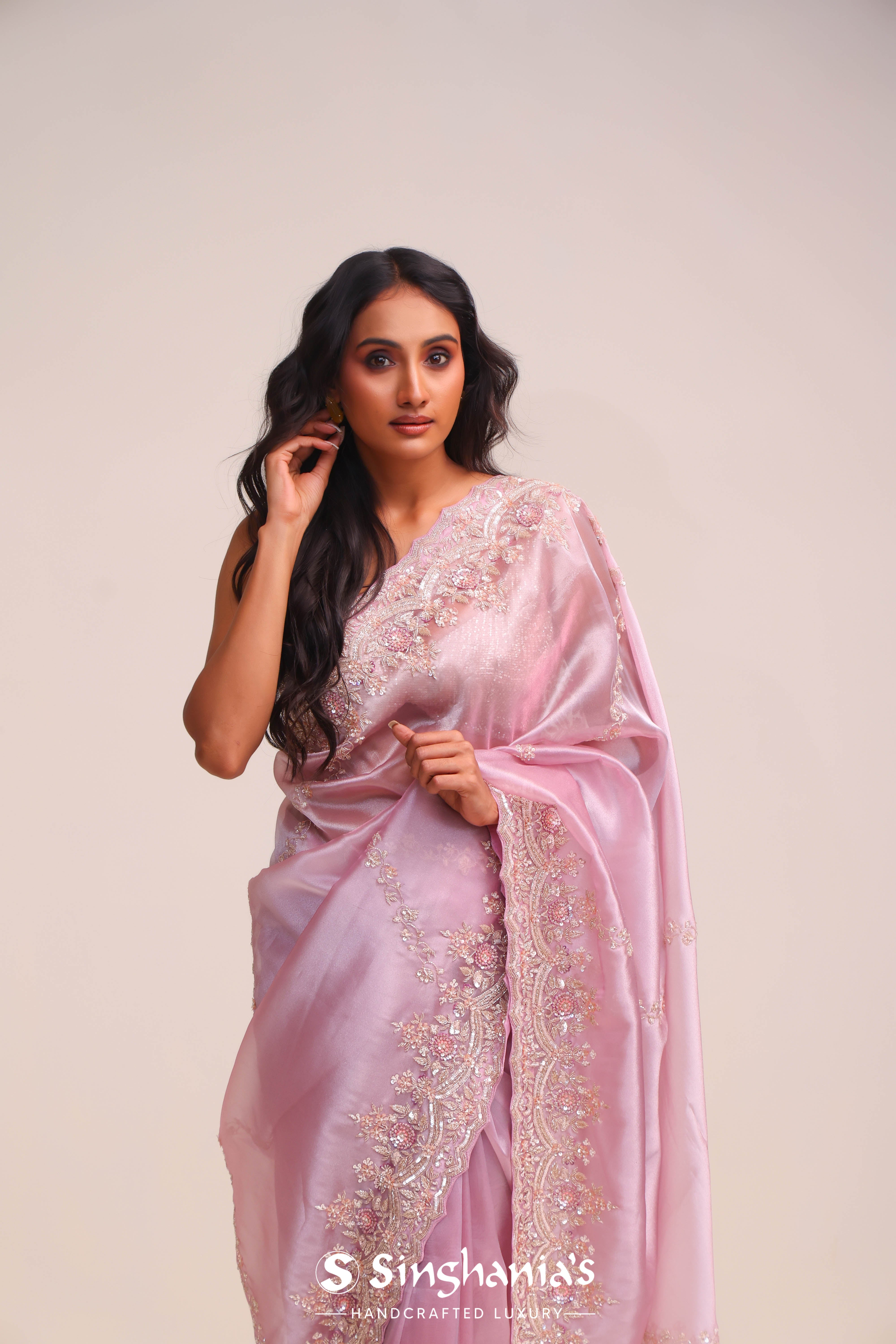 Pale Purple Tissue Handcrafted Saree