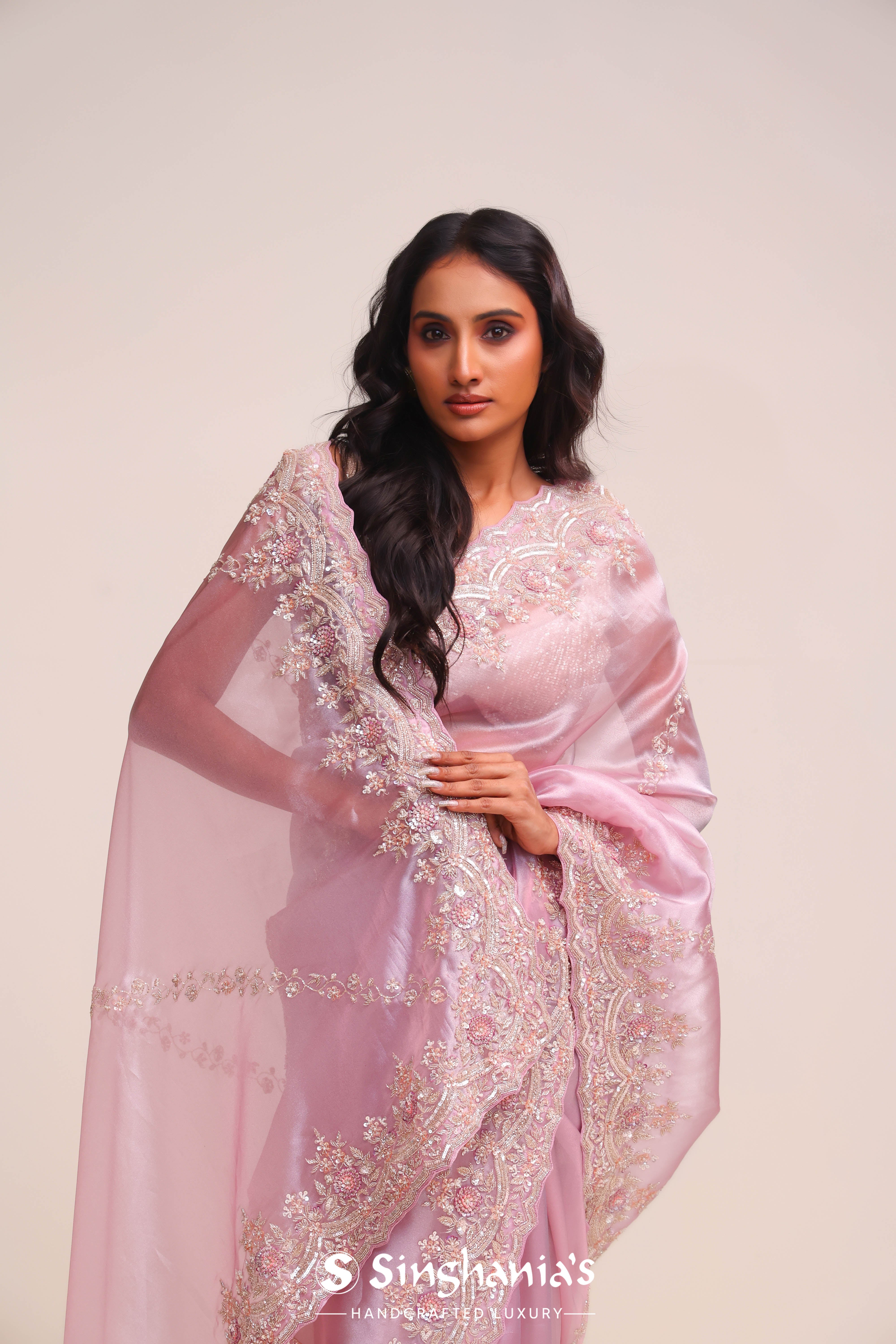 Pale Purple Tissue Handcrafted Saree