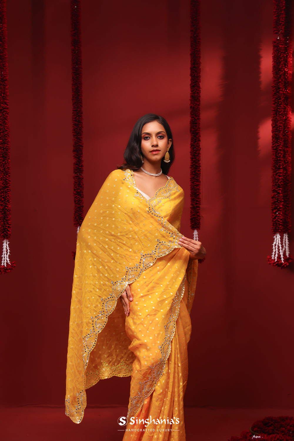 Marigold Orange Handcrafted Organza Saree