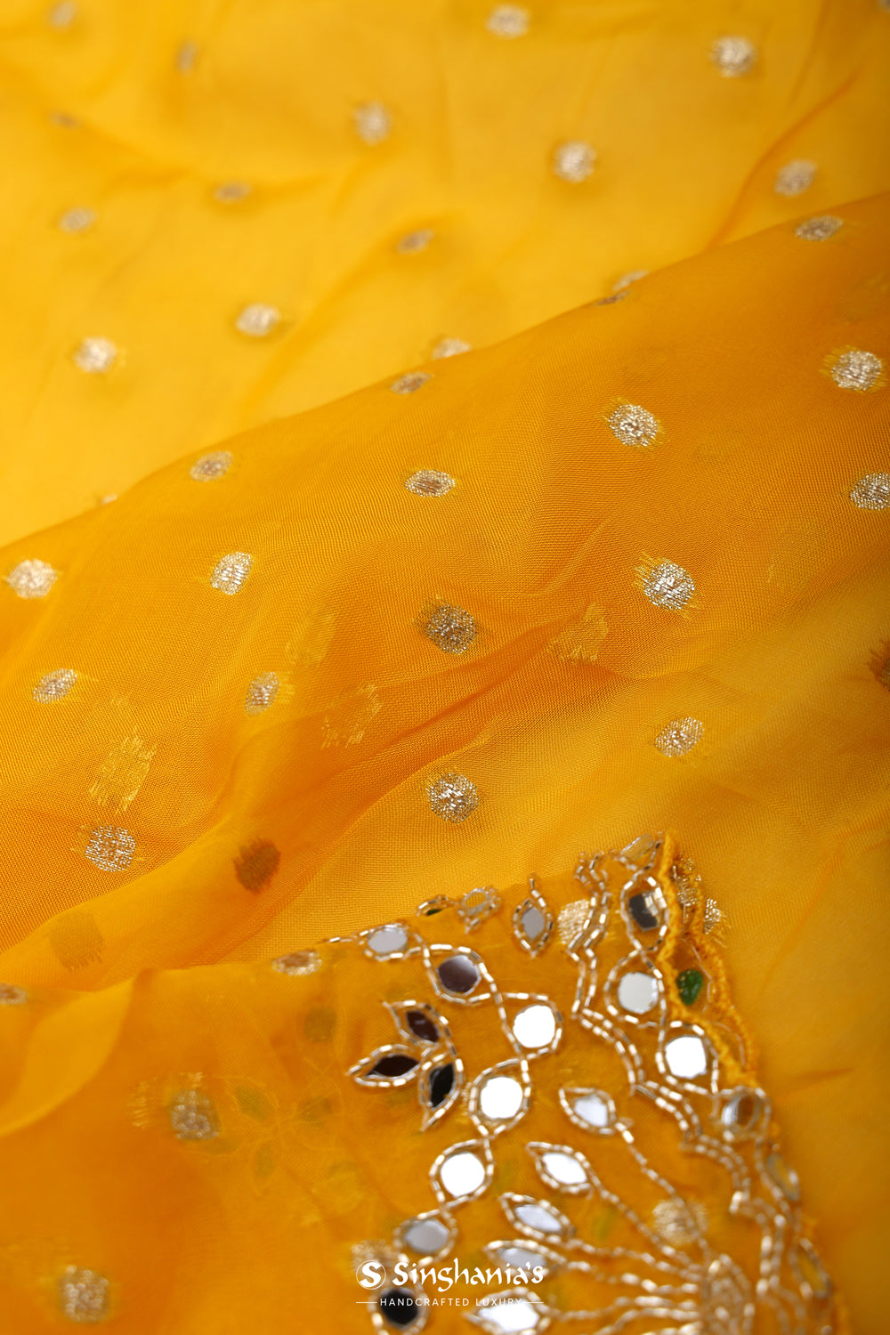 Marigold Orange Handcrafted Organza Saree